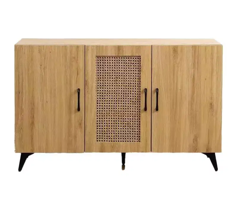 Sideboard Buffet Cabinet - Rattan Mesh Engineering Wood Frame Console Table for Living Room