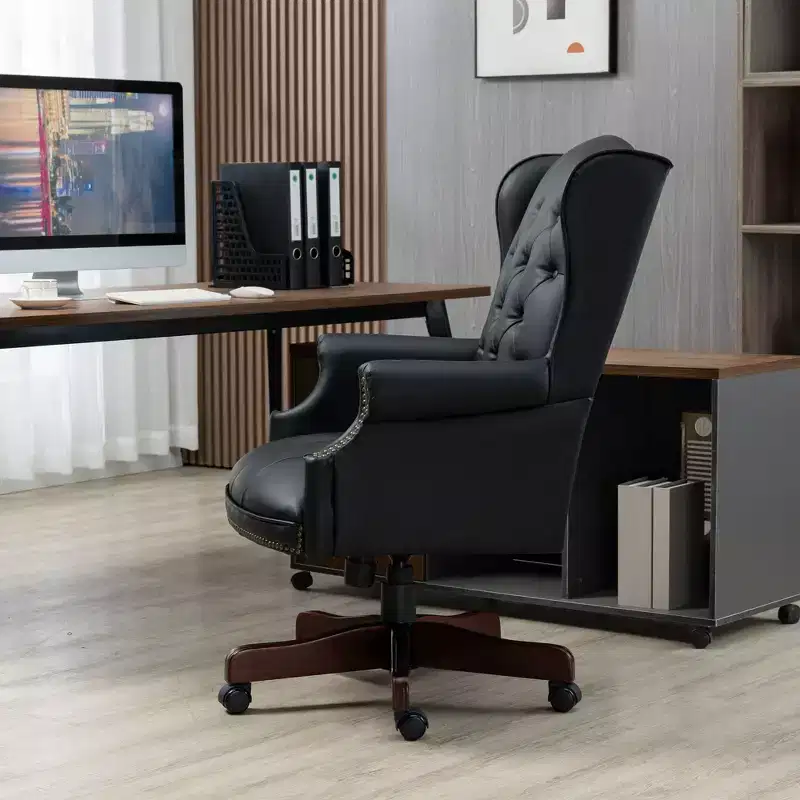 Executive Office Chair with Wood Color Base, Comfy Chair with Padding Back and Armrest, Criss Cross Chair for Office, Study