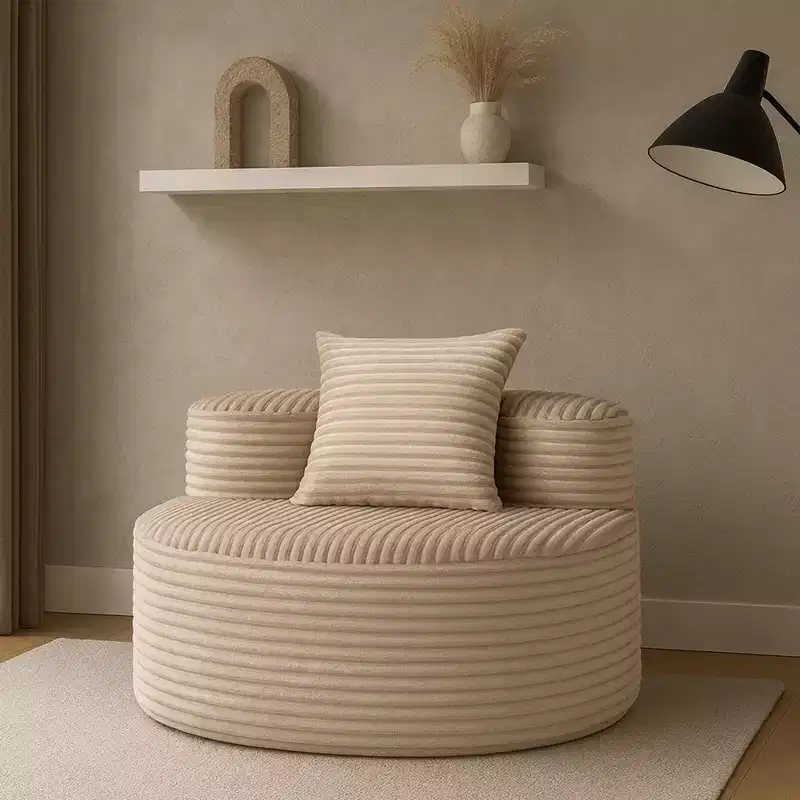 Modern Upholstered Accent Chair with Throw Pillow, Round Corduroy Lounge Sofa - ModernLuxe