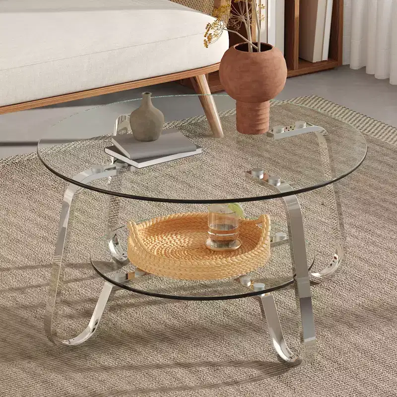 17.7 Glass Coffee Table, Modern Center Table with Tempered Glass Top for Living Room