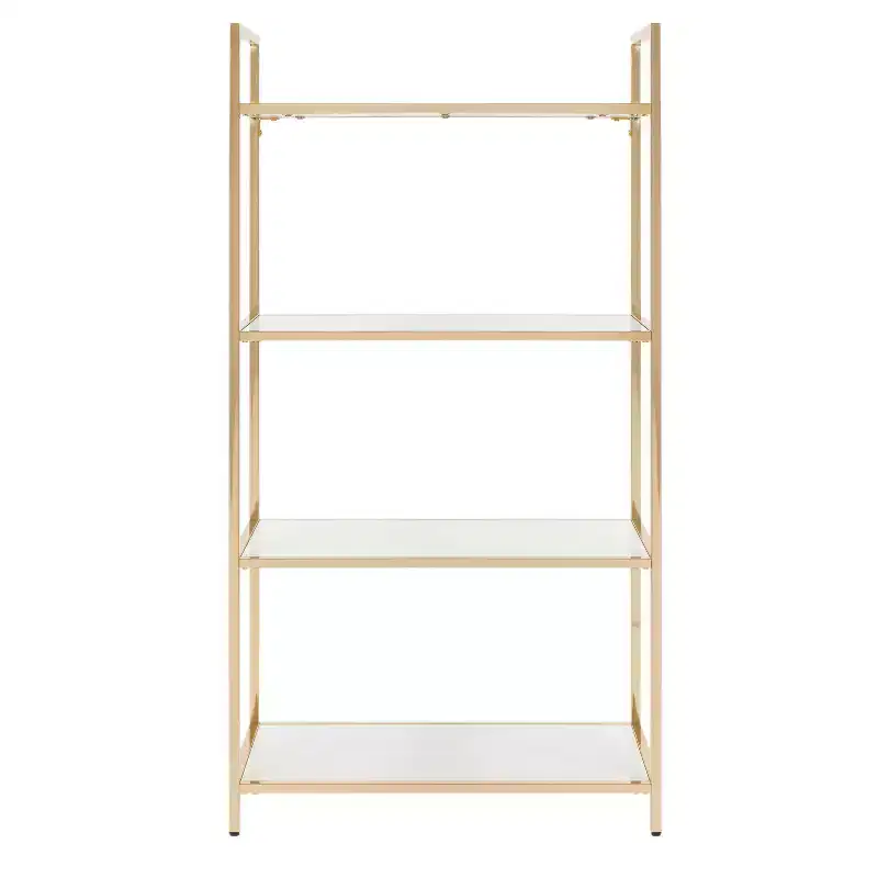 OSP Home Furnishings 60" Alios Bookshelf White/Gold: Chic, 4-Shelf Metal Frame, Laminate Surface, Modern Office Furniture