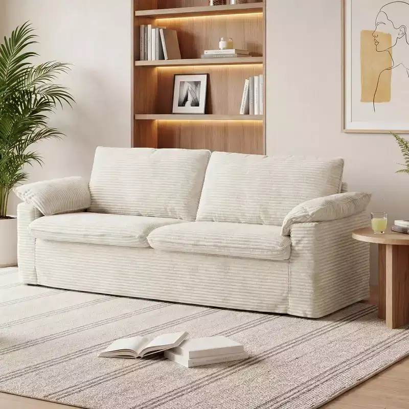 Dyonery 86 Cloud Loveseat Sofa,Beige Corduroy Love Seat Couches for Living Room Deep Seat,Wide Armrest Pillows,Sturdy Frame Ergonomic Design