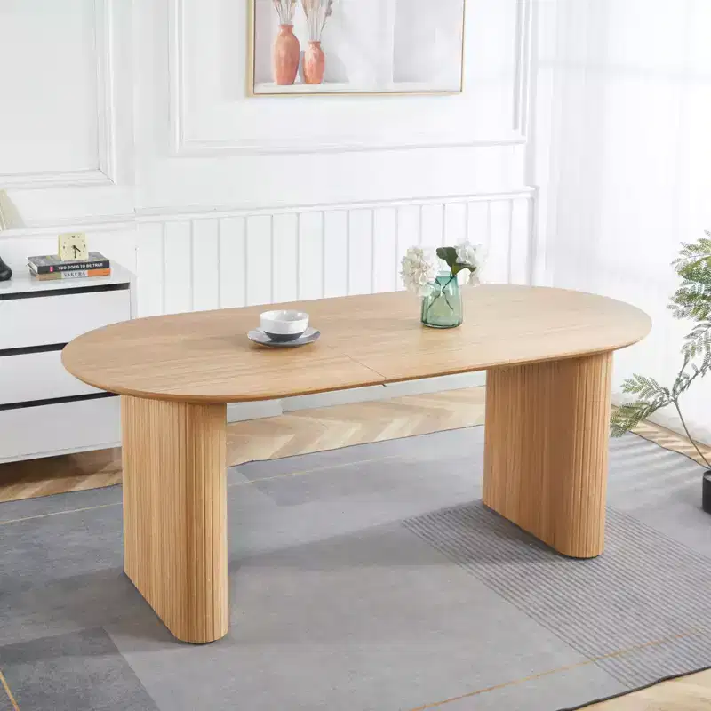 Extensible Dining Table with MDF Top and Metal Legs, for Dining Room, Office, or Coffee Table