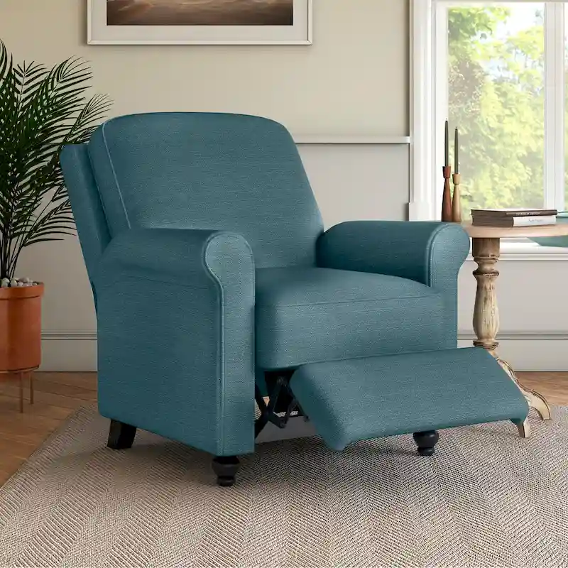 Caribbean Blue Linen Push Back Recliner Chair - Single Seat
