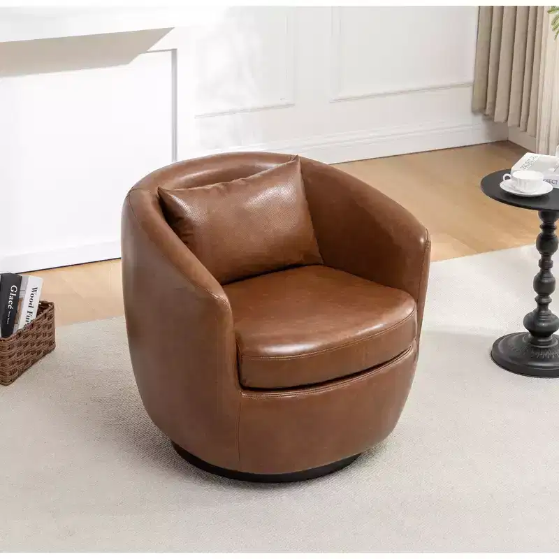 Roundhill Furniture Orenza Modern Faux Leather Swivel Barrel Accent Club Chair