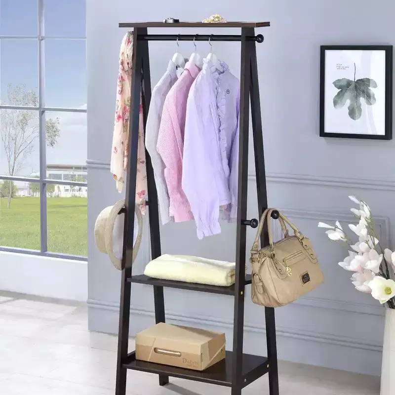 GDFStudio Chinedu Modern 59 Tall Wooden Coat Rack with 3 Open Shelves