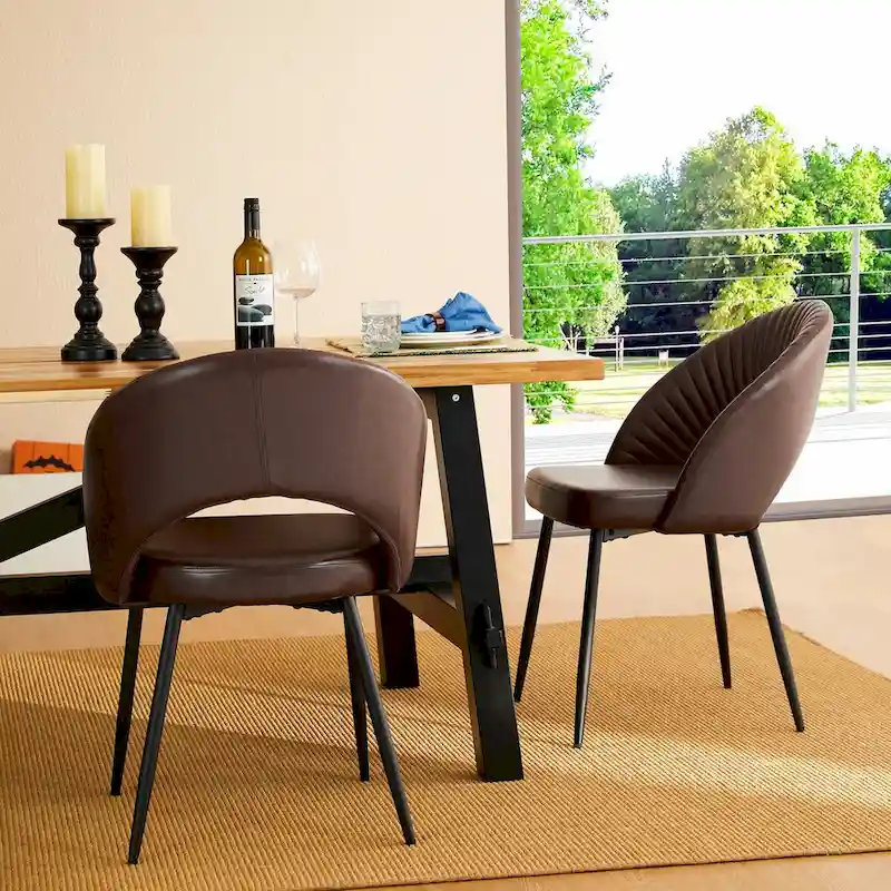 Glitzhome Mid-Century Modern Quilted PU Leather Dining Side Chair with Metal Tapered Legs