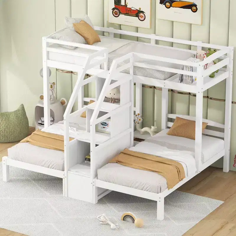 Pine Triple Bunk Bed Twin/Twin/Twin 61.5''H x 79.7''W x 102.3''D