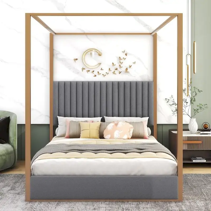 Queen Size Upholstery Canopy Platform Bed