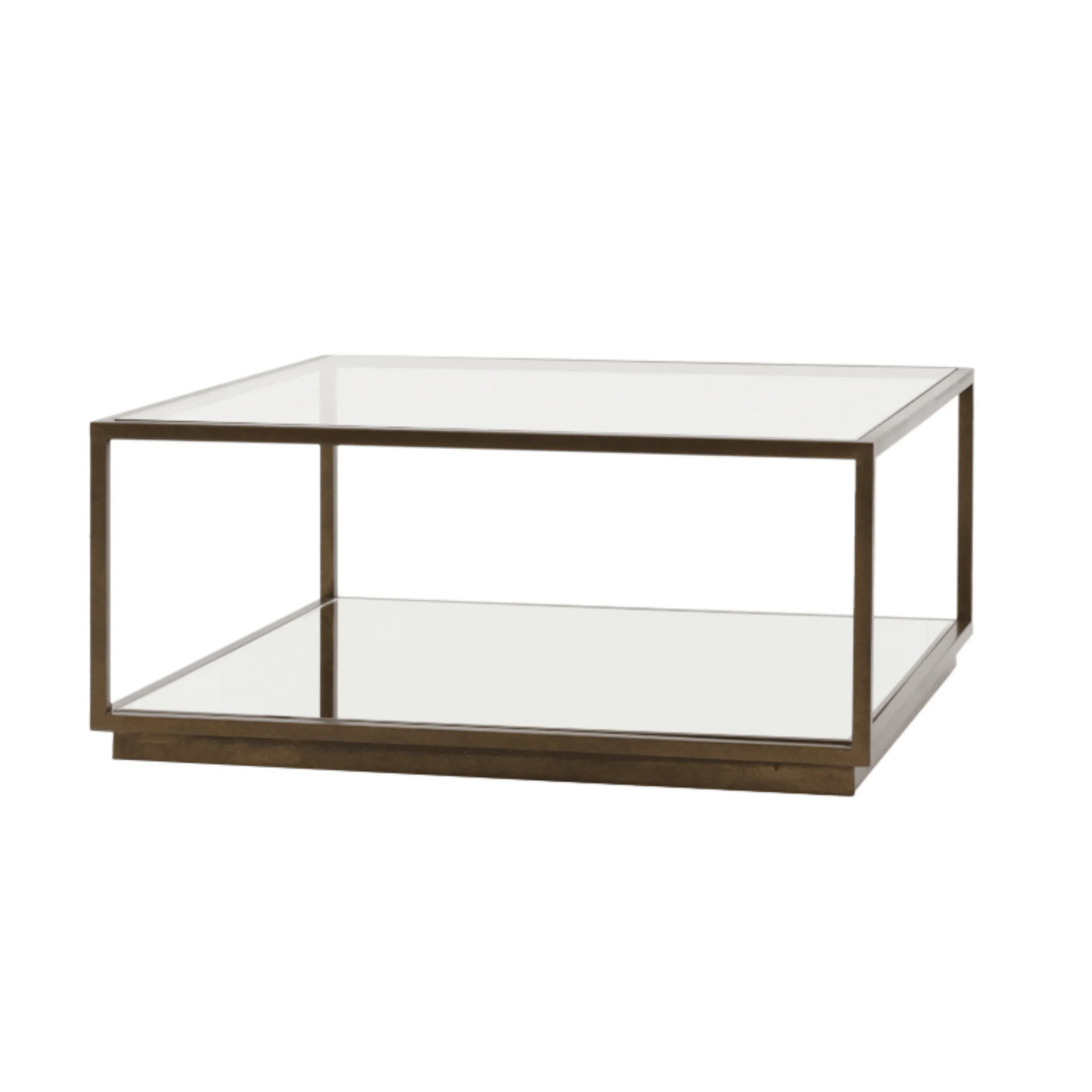 Bronze & Glass Coffee Table with Mirrored Shelf