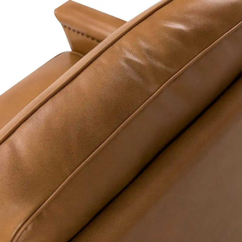 Rita Classic Genuine Leather Swivel Armchair With Nailhead Trims By HULALA HOME