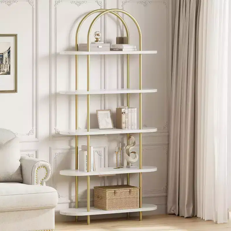 5-Tier Bookshelf, 71 Inch Tall Arched Bookcase, Metal Frame, Freestanding Display Rack, for Bedroom, Living Room