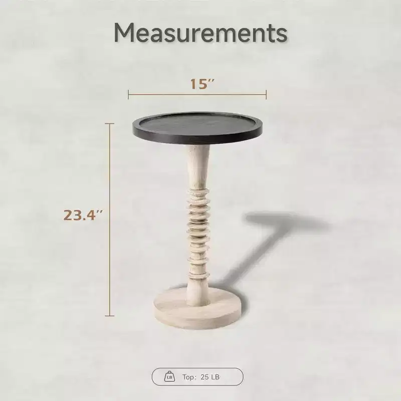 COZAYH Pedestal Tray Top End Table for Holding Drinks, Lamps or Plants, Farmhouse & Rustic Style for Living Room or Bedroom, Black Top on White Frame