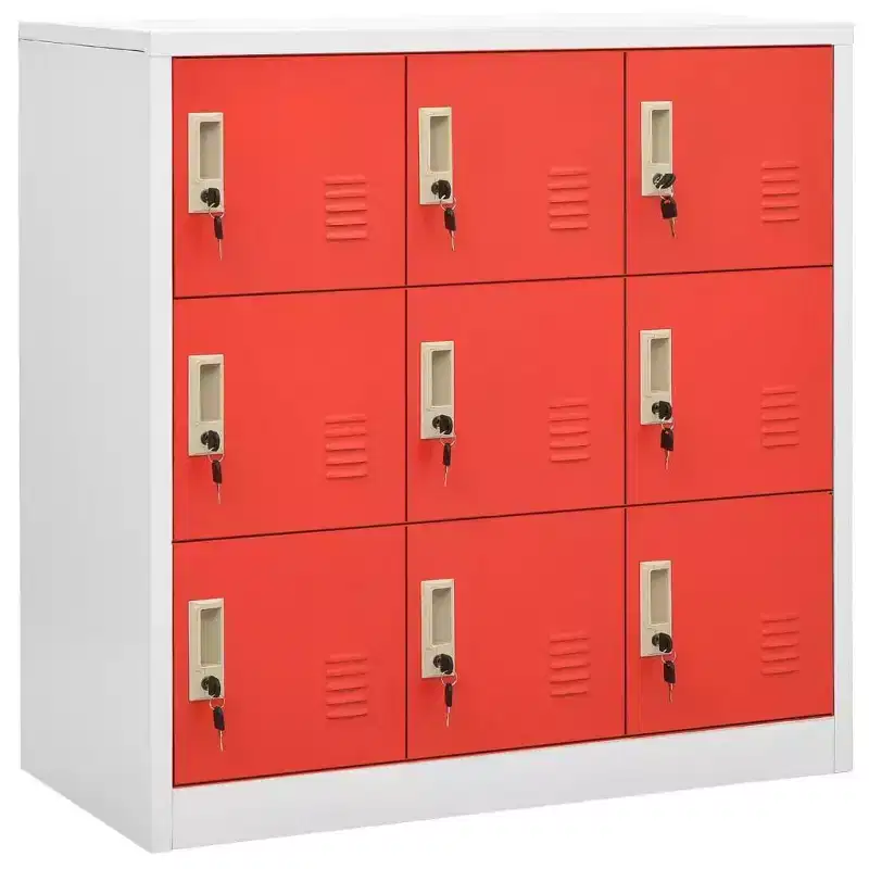 vidaXL Steel Locker Cabinets, Set of 2 - Modern Design Locker Storage with 9 compartments, Ideal for School or Office - Gray and Red
