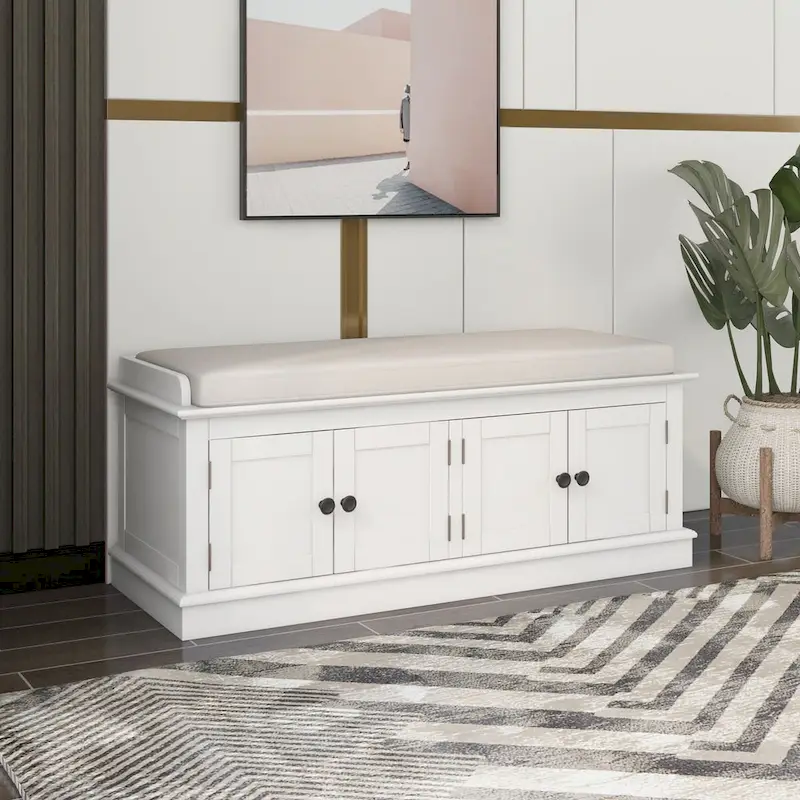 Entryway Storage Bench with 4 Doors and Adjustable Shelves