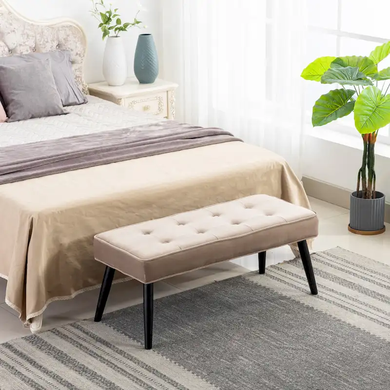 Kipp Velvet Upholstered Button Tufted Bench Ottoman