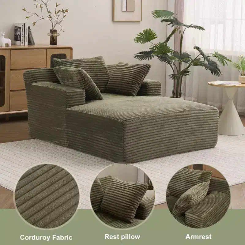 Corduroy Upholstered Chaise Longue Sofa Bed with Armrests 66