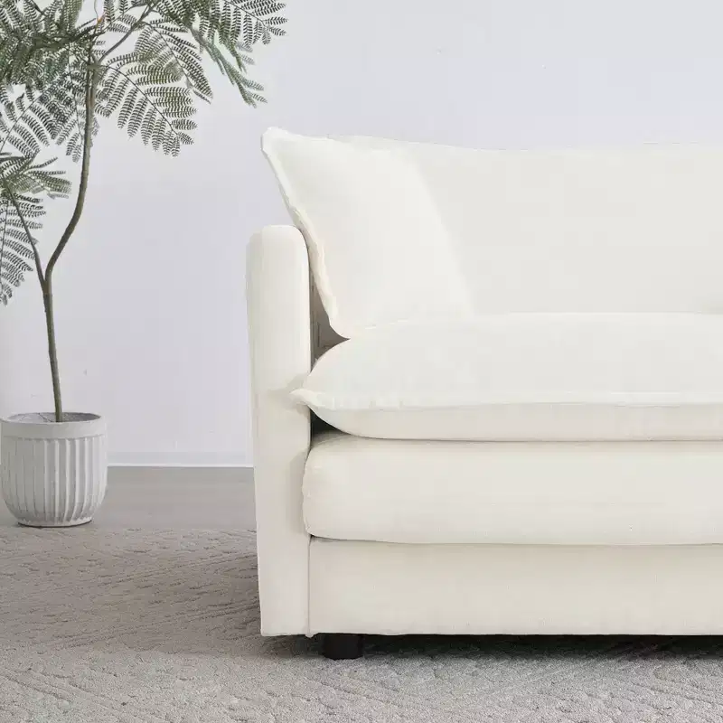 Modern Loveseat Sofa Couch for Living Room Upholstered Deep 2 Seat Sofa with 4 Pillow for Living Room White Chenille
