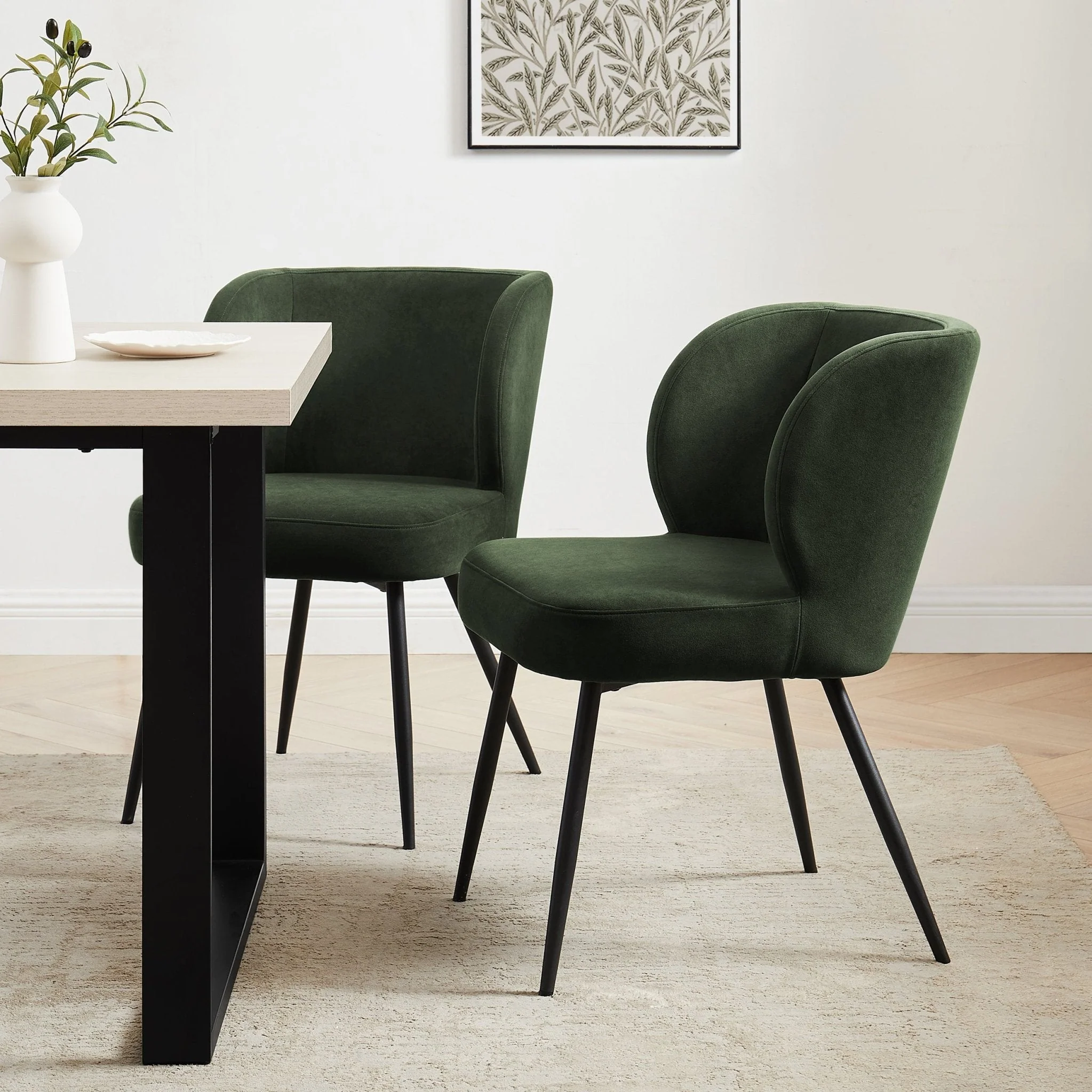 Contemporary Dark Olive Velvet Dining Chair with Padded Seat for Dining Room