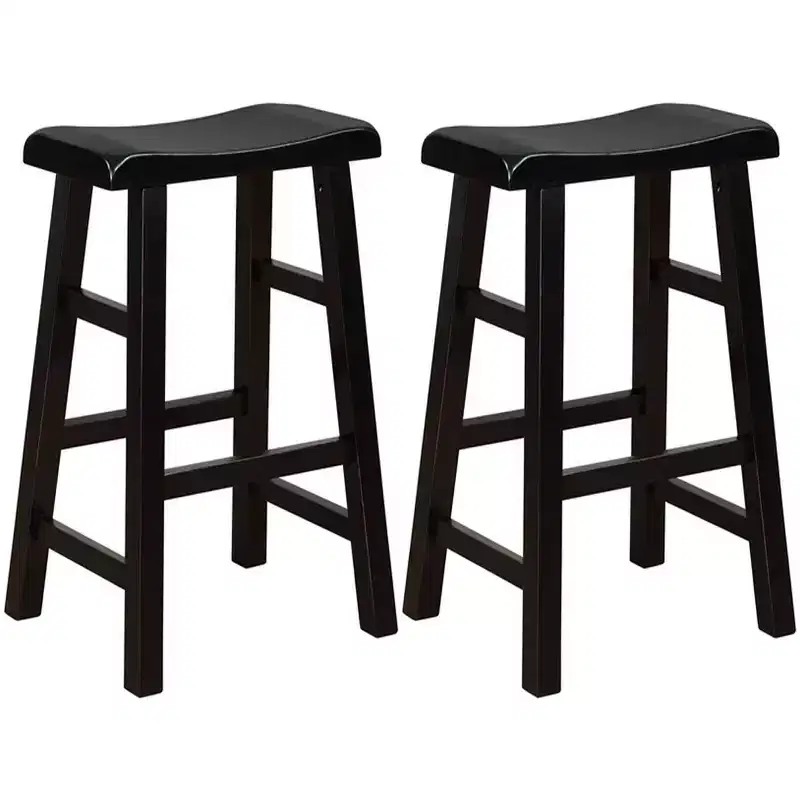eHemco Heavy-Duty Solid Wood Saddle Seat Kitchen Counter Barstools, 29 Inches, Set of 2