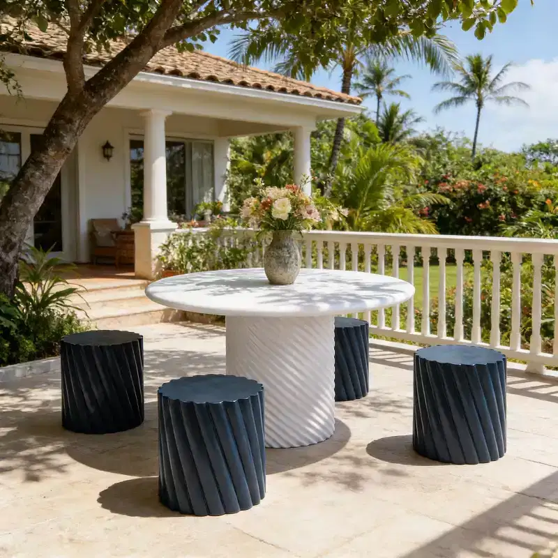 Christopher Knight Home Teodora Modern Outdoor 5 Piece Lightweight Concrete Dining Set with Fluted Stools