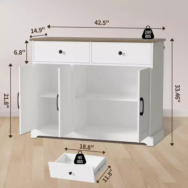 CuisinSmart Kitchen Storage Cabinet, 42 Sideboard Buffet Cabinet with Drawers, Modern Farmhouse Coffee Bar Station, for Living Dining Room