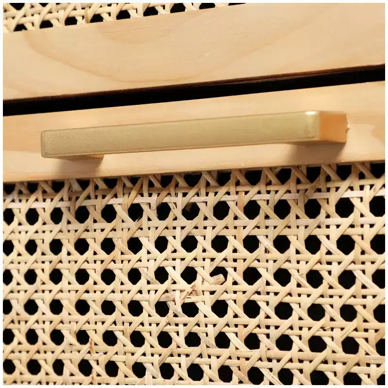 Olivia & May 32" Wood Cabinet: Rattan Cane Drawers, Gold Accents, No Assembly Required