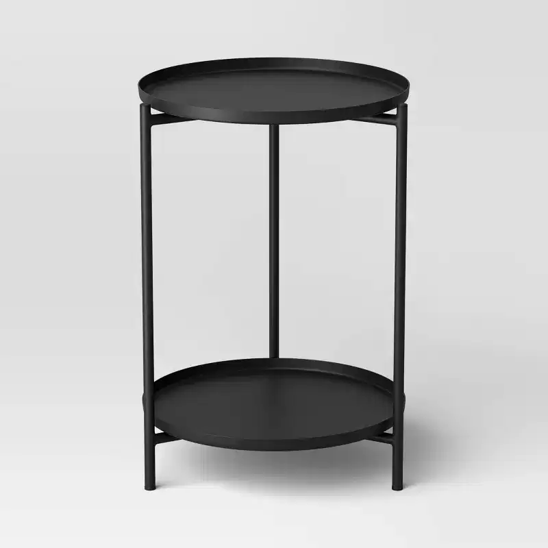 Metal Small Side Table with Shelf Black