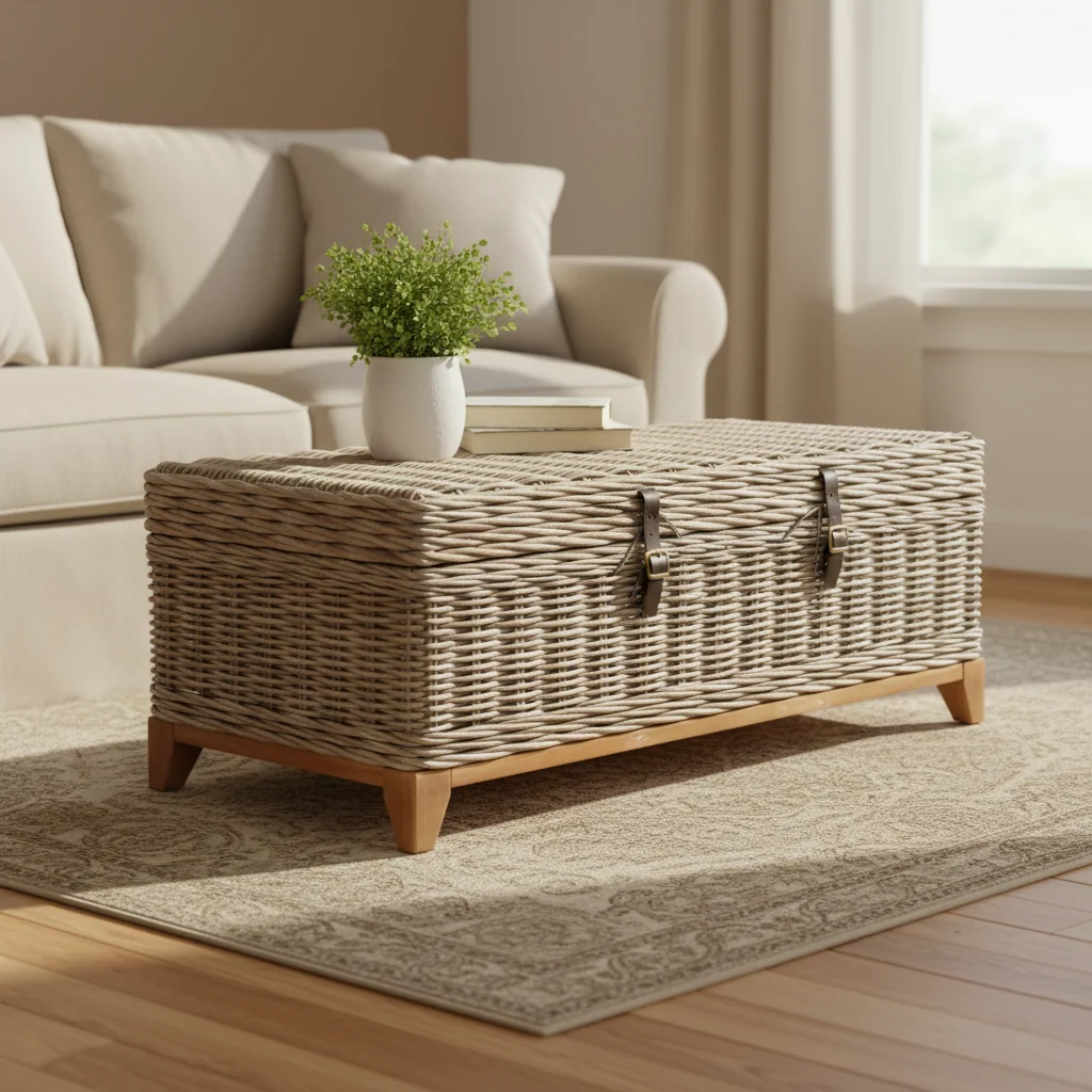Hand Woven Rattan Coffee Table Trunk with Storage - Brown