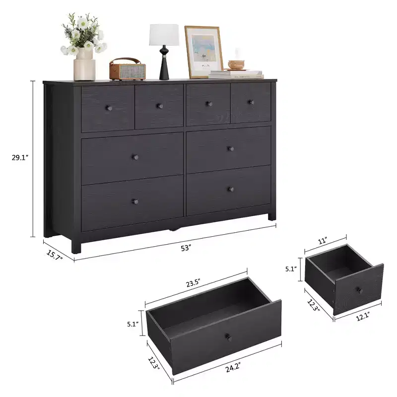 Modern 8-Drawer Dresser for Bedroom, Wide Wood Chest of Drawers with Deep Storage, Freestanding Organizer Cabinet Furniture for Living Room