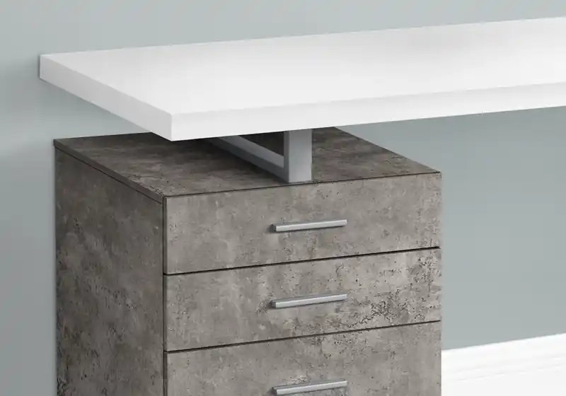 47.25 Reversible Office Desk with 3-Drawers - White/Concrete-Look