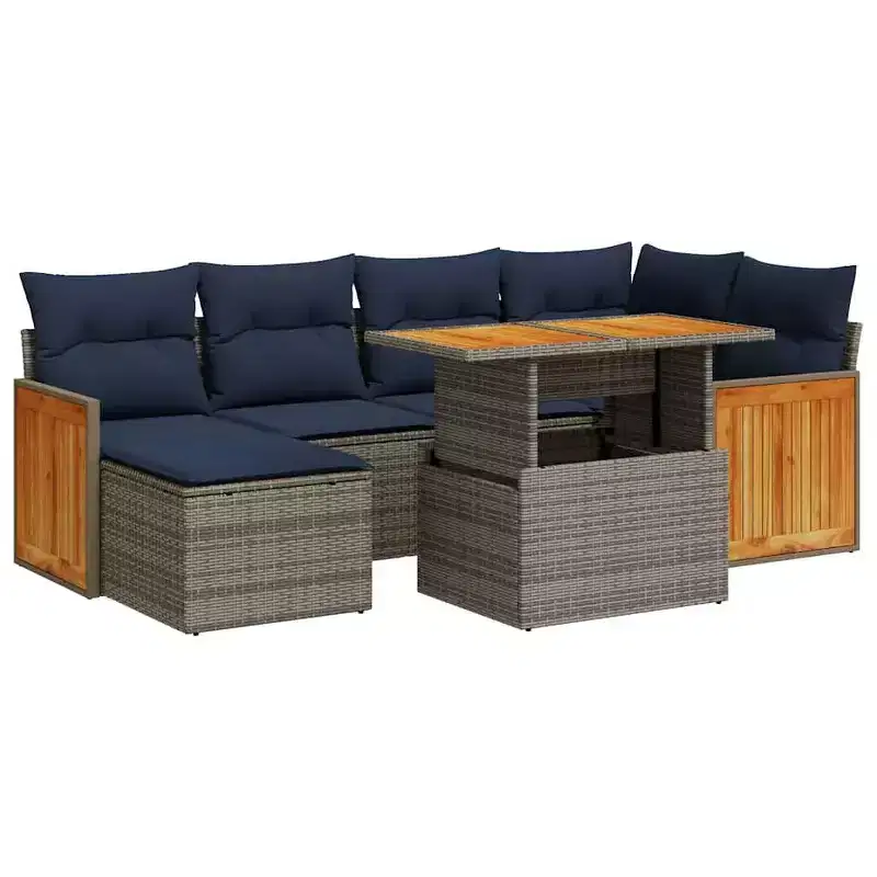 vidaXL Patio Sofa Set with Cushions Poly Rattan Acacia