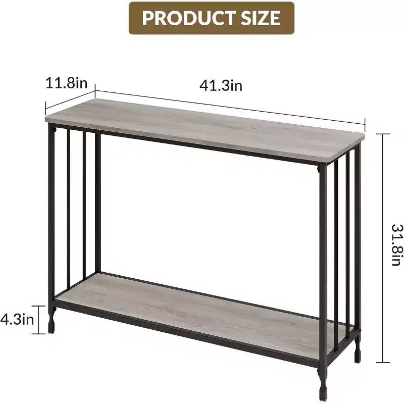 Narrow Industrial Console Table with Storage Shelf, Hallway, Living Room, Office