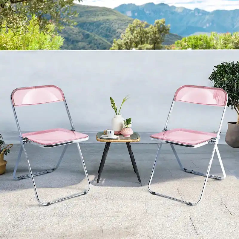 Transparent Acrylic Stackable Folding Dining Chair w/ Metal Frame, Single - 29.1(H) x 18.1(W) x 18.5(D)