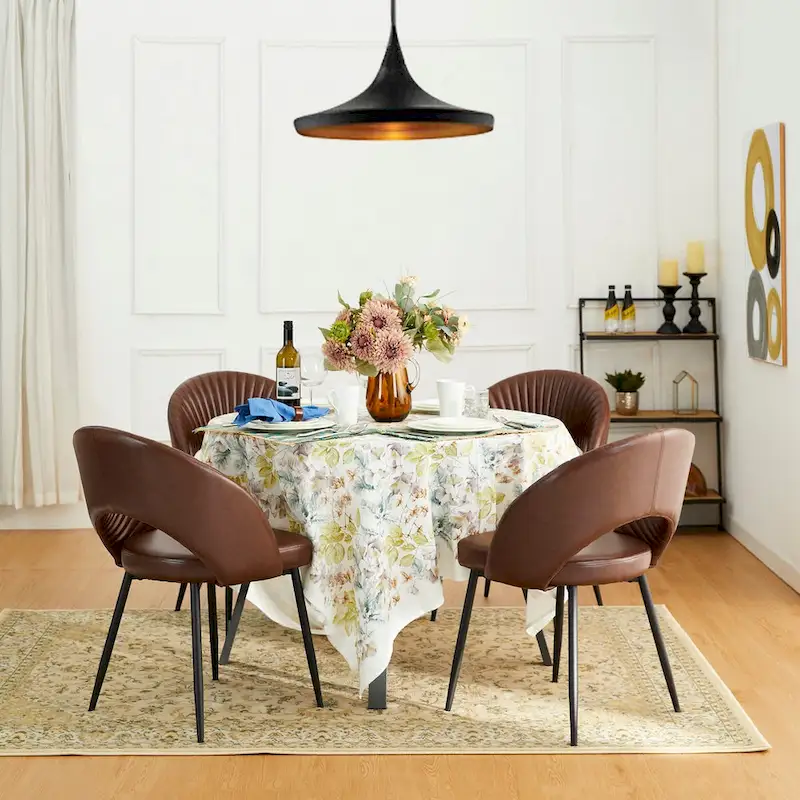 Glitzhome Mid-Century Modern Quilted PU Leather Dining Side Chair with Metal Tapered Legs