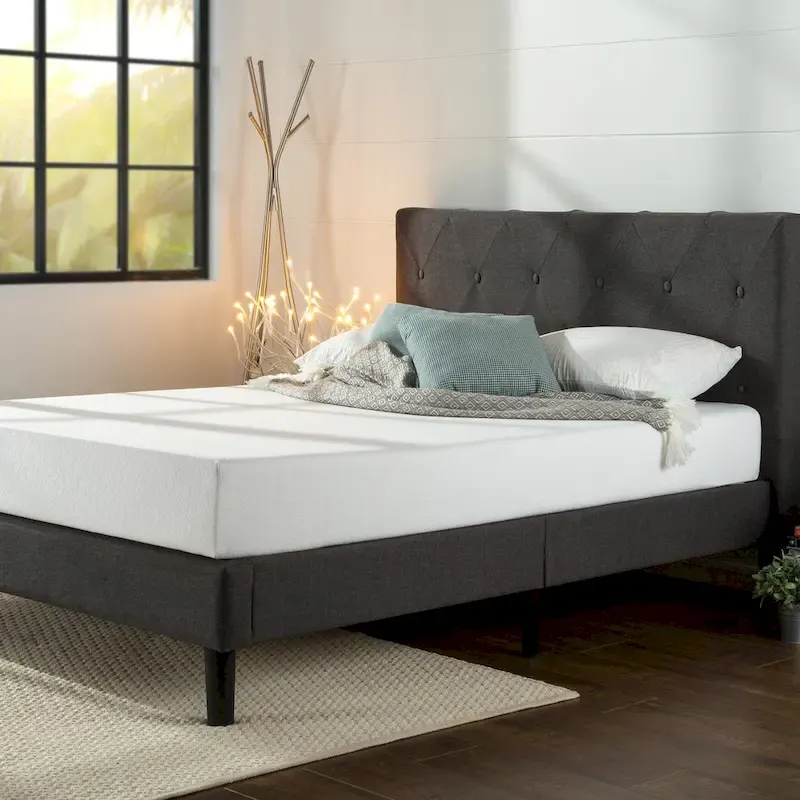 Dark Grey Upholstered Diamond Stitched Platform Bed
