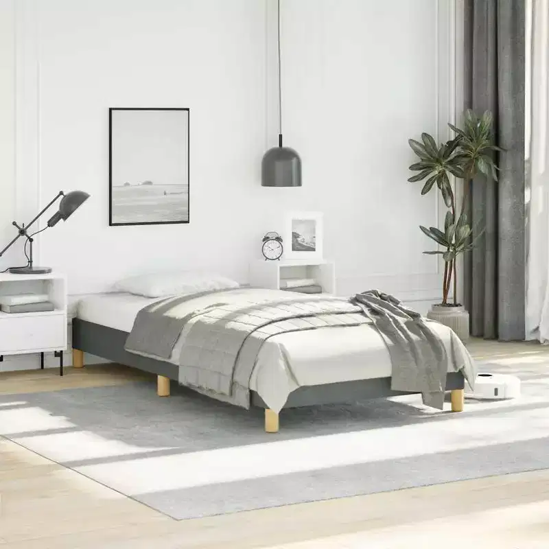 Twin XL Bed Frame — Dark Grey Polyester, Plywood & Engineered Wood