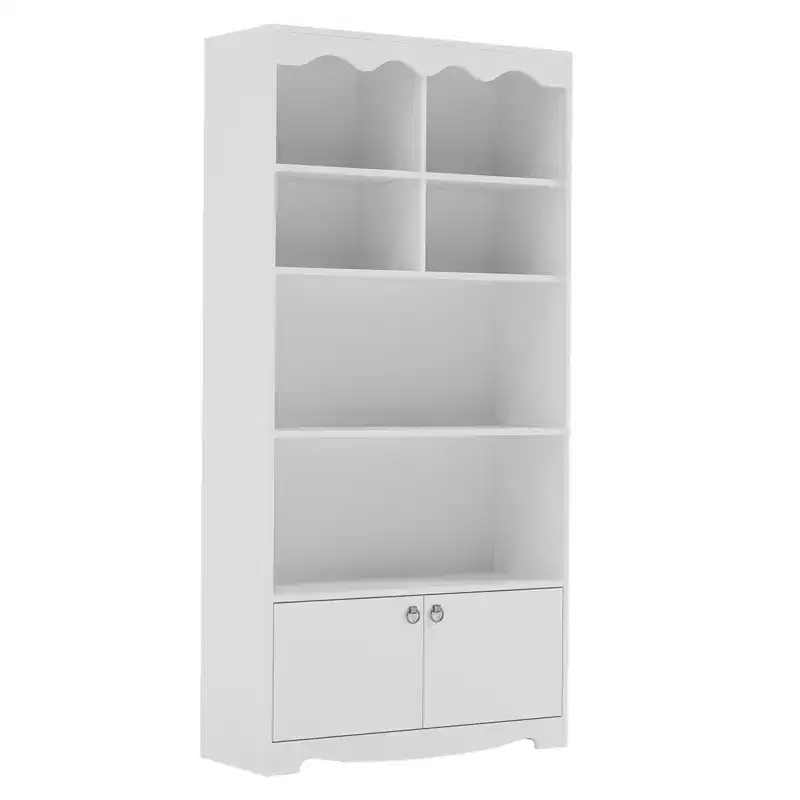 Modern Freestanding Display Shelf,Tall 63 Inch Wood Bookcase With 2 Cabinets,5-Tier Book Shelf Storage Organizer for Bedroom, Living Room, Office