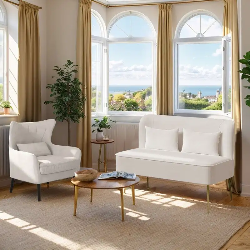 Modern Velvet Armchair and Loveseat, Upholstered