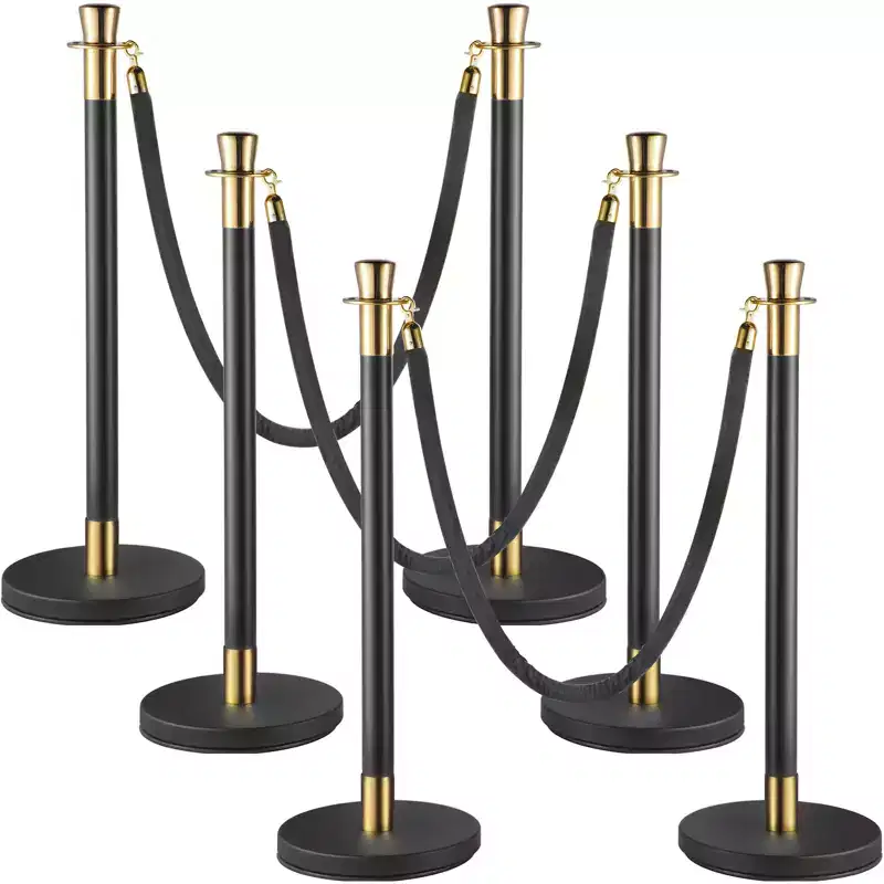 VEVOR Crowd Control Stanchion, Set of 6 Pieces Stanchion Set, Stanchion Set with 5 ft/1.5 m Black Velvet Rope, Black Crowd Control Barrier, Black