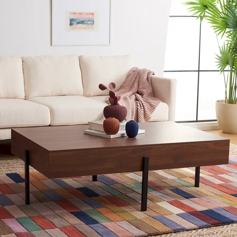Rectangular Wood Coffee Table with Metal Legs, 47W x 30D x 16H