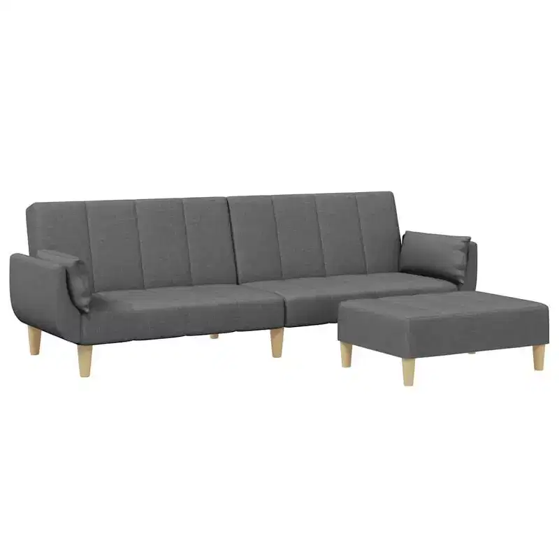 Sofa Bed Dark grey Polyester, wood, plastic, foam 2-seater