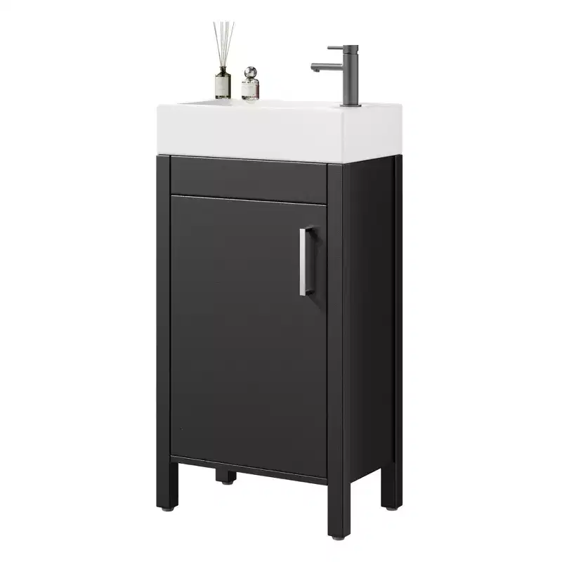 16 Freestanding Bathroom Vanity Sink - Single Storage Cabinet with Soft-Close Door & Integral Top for Small Spaces