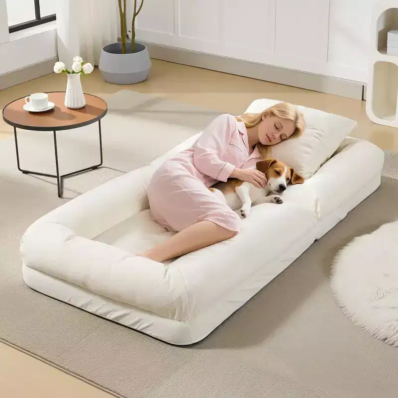 64.9 Large Bean Bag for Adult & Pets with 5 Adjustable Position, 2 Soft Pillows, Chenille Bean Bag Lounge Chaise