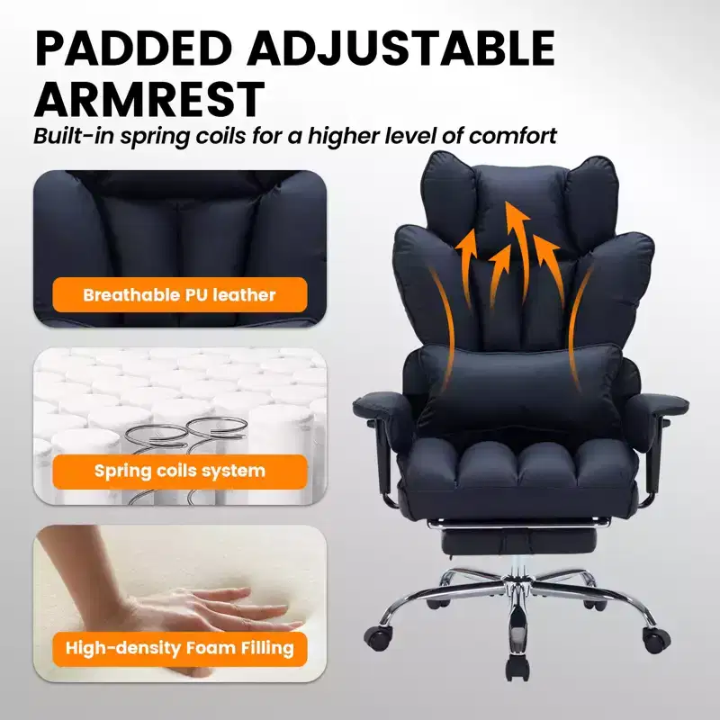 Ergonomic High-Back Office Chair with Adjustable Footrest, Comfortable Lumbar Support, for Home, Office