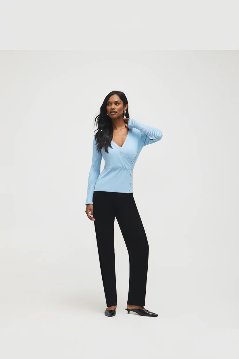 Button-Detail Wrap Front Sweater