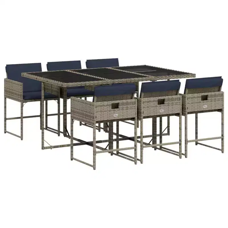 vidaXL Patio Dining Set Set of 6 Grey, Navy Blue, Black