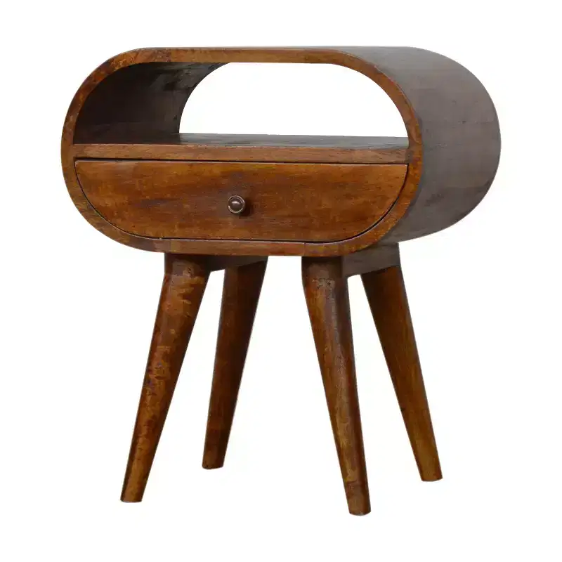 Open-Frame Round Nightstand - Premium Solid Chestnut Wood