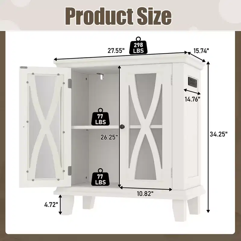 Farmhouse Wood Aquarium Stand with Power Outlets and Adjustable Shelves