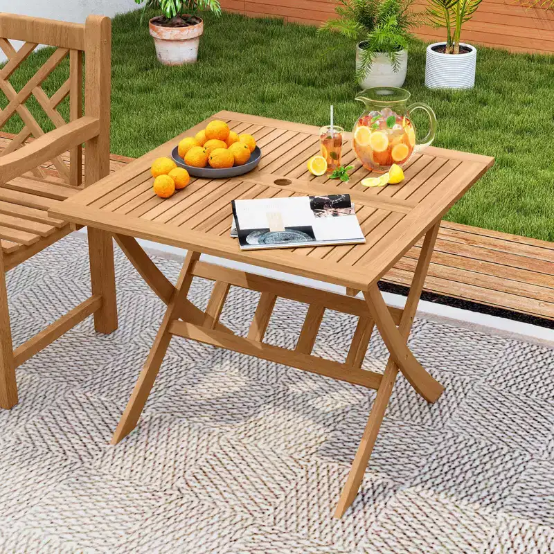 Costway Acacia Wood Folding Table 36 Patio Dining Table with Slatted Tabletop